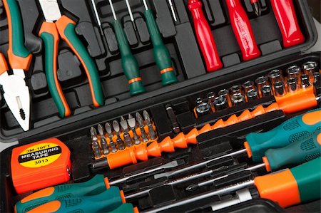 simsearch:400-03947919,k - Set of various tools in black box Stock Photo - Budget Royalty-Free & Subscription, Code: 400-04289774
