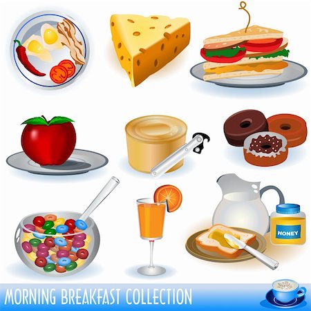 dinner cartoon background - A  collection of different colored breakfast icons. Stock Photo - Budget Royalty-Free & Subscription, Code: 400-04280006