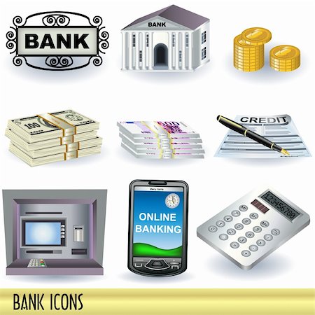 stiven (artist) - Collection of nine bank colored icons isolated on white background. Stock Photo - Budget Royalty-Free & Subscription, Code: 400-04280001