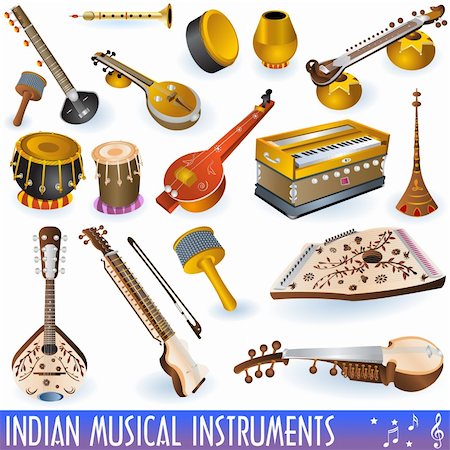 stiven (artist) - A colored  collection of different traditional Indian musical instruments. Stock Photo - Budget Royalty-Free & Subscription, Code: 400-04280046