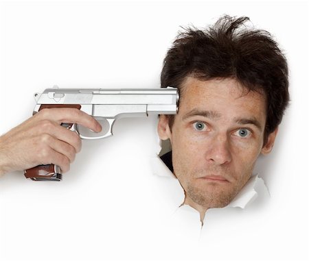 simsearch:400-04748544,k - Man threatened with gun isolated on white background Stock Photo - Budget Royalty-Free & Subscription, Code: 400-04280200