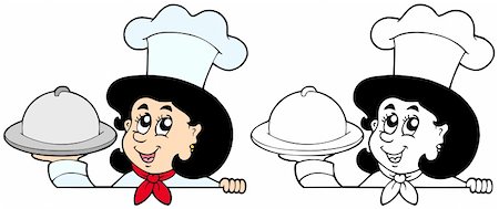 Lurking woman chef with meal - vector illustration. Stock Photo - Budget Royalty-Free & Subscription, Code: 400-04281123
