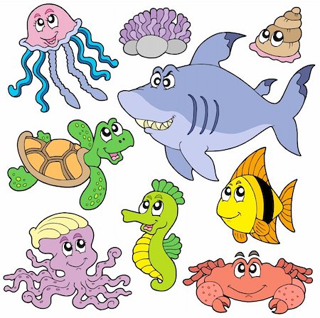 simsearch:400-04052109,k - Sea fishes and animals collection 2 - vector illustration. Stock Photo - Budget Royalty-Free & Subscription, Code: 400-04281140
