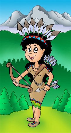 Native American Indian girl on meadow - color illustration. Stock Photo - Budget Royalty-Free & Subscription, Code: 400-04281195