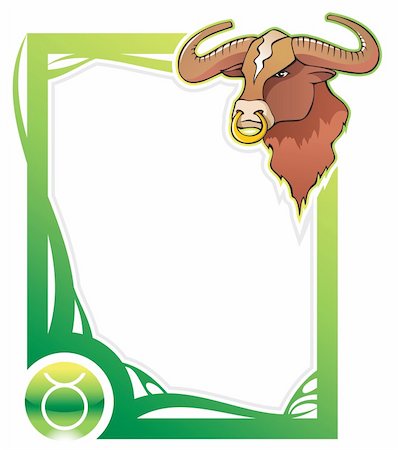 Taurus, the second sign from the series of the zodiac frames in cartoon style, vector illustration Stock Photo - Budget Royalty-Free & Subscription, Code: 400-04281387