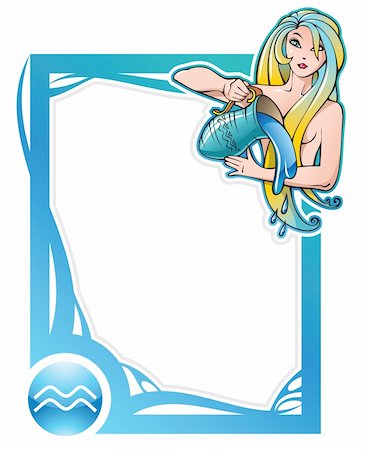 Aquarius, the eleventh sign from the series of the zodiac frames in cartoon style, vector illustration Stock Photo - Budget Royalty-Free & Subscription, Code: 400-04281395