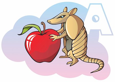 simsearch:400-04281403,k - Series of Children alphabet: letter A, armadillo and apple, cartoon vector illustration Stock Photo - Budget Royalty-Free & Subscription, Code: 400-04281398
