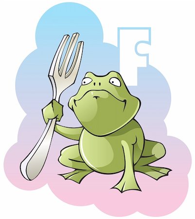 simsearch:400-04281403,k - Series of Children alphabet: letter F, frog and fork, cartoon vector illustration Stock Photo - Budget Royalty-Free & Subscription, Code: 400-04281405