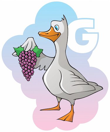 simsearch:400-04281403,k - Series of Children alphabet: letter G, goose and grapes, cartoon vector illustration Stock Photo - Budget Royalty-Free & Subscription, Code: 400-04281406