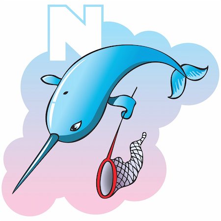 simsearch:400-04281403,k - Series of Children alphabet: letter N, narwhal and net, cartoon vector illustration Stock Photo - Budget Royalty-Free & Subscription, Code: 400-04281416