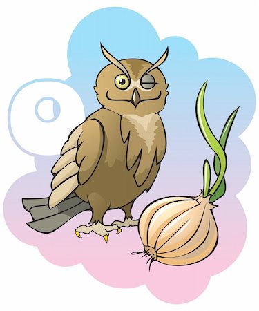 simsearch:400-04281403,k - Series of Children alphabet: letter O, owl and onion, cartoon vector illustration Stock Photo - Budget Royalty-Free & Subscription, Code: 400-04281417