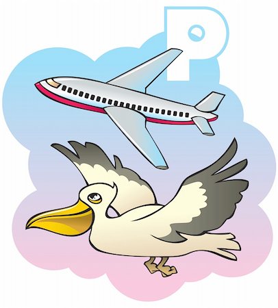 simsearch:400-04281403,k - Series of Children alphabet: letter P, pelican and plane, cartoon vector illustration Stock Photo - Budget Royalty-Free & Subscription, Code: 400-04281418