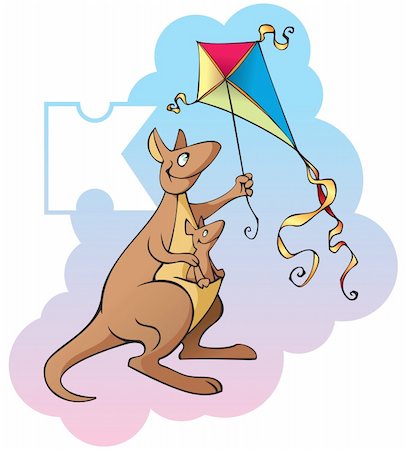 simsearch:400-04281403,k - Series of Children alphabet: letter K, kangaroo and kite, cartoon vector illustration Stock Photo - Budget Royalty-Free & Subscription, Code: 400-04281412