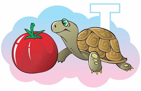 simsearch:400-04281403,k - Series of Children alphabet: letter T, turtle and tomato, cartoon vector illustration Stock Photo - Budget Royalty-Free & Subscription, Code: 400-04281424
