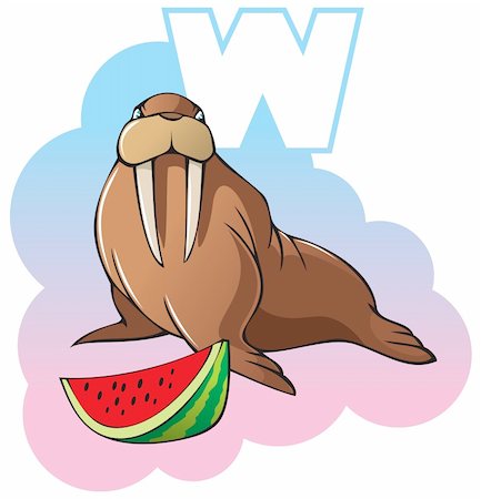 simsearch:400-04281403,k - Series of Children alphabet: letter W, walrus and watermelon, cartoon vector illustration Stock Photo - Budget Royalty-Free & Subscription, Code: 400-04281428