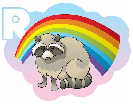 simsearch:400-04281403,k - Series of Children alphabet: letter R, raccoon and rainbow, cartoon vector illustration Stock Photo - Budget Royalty-Free & Subscription, Code: 400-04281421