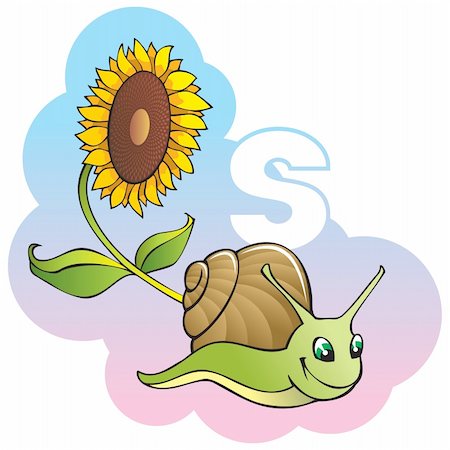 simsearch:400-04281403,k - Series of Children alphabet: letter S, snail and sunflower, cartoon vector illustration Stock Photo - Budget Royalty-Free & Subscription, Code: 400-04281422