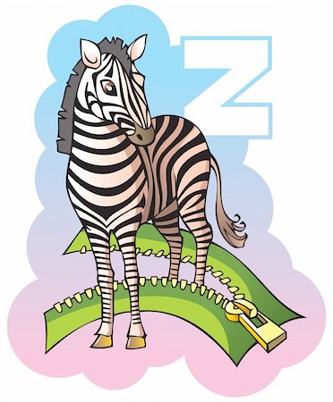 simsearch:400-04281403,k - Series of Children alphabet: letter Z, zebra and zipper, cartoon vector illustration Stock Photo - Budget Royalty-Free & Subscription, Code: 400-04281432