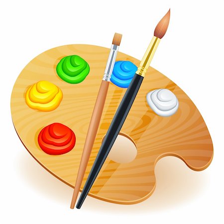 simsearch:644-01630853,k - Wooden art palette with paints and brushes. Stock Photo - Budget Royalty-Free & Subscription, Code: 400-04282324