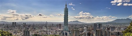 simsearch:400-07111236,k - Taipei cityscape with famous landmark skyscraper and buildings, panoramic city scenery and skyline in Taiwan. Stock Photo - Budget Royalty-Free & Subscription, Code: 400-04282530