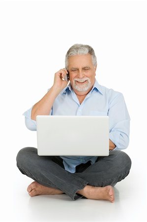 phone one person adult smile elderly - elderly man using laptop Stock Photo - Budget Royalty-Free & Subscription, Code: 400-04283394