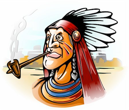 indian chief smoking tube vector illustration Stock Photo - Budget Royalty-Free & Subscription, Code: 400-04283974