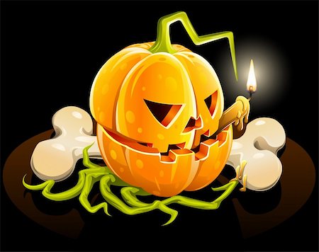 drawn pumpkins - pumpkin with  skeleton bone on black background vector illustration Stock Photo - Budget Royalty-Free & Subscription, Code: 400-04283970