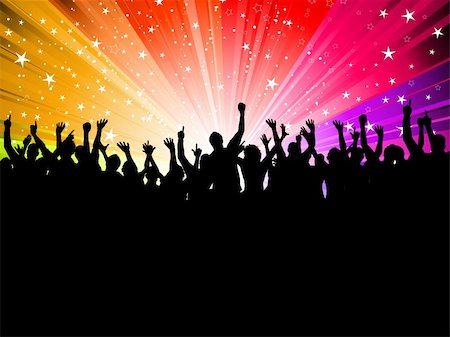 party girls silhouette - Silhouette of a crowd of party people on a starburst background Stock Photo - Budget Royalty-Free & Subscription, Code: 400-04294074