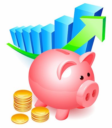simsearch:400-06105507,k - Piggy bank with golden coins and graph. Stock Photo - Budget Royalty-Free & Subscription, Code: 400-04294114