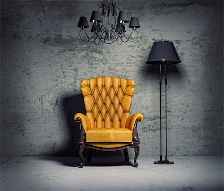 luxury armchair in grunge interior (3D rendering) Stock Photo - Budget Royalty-Free & Subscription, Code: 400-04294947