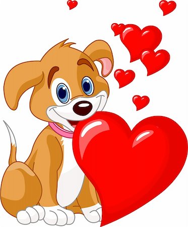 simsearch:400-06424912,k - Cute puppy holding a red heart in her mouth. Add your own text. Foto de stock - Super Valor sin royalties y Suscripción, Código: 400-04295065