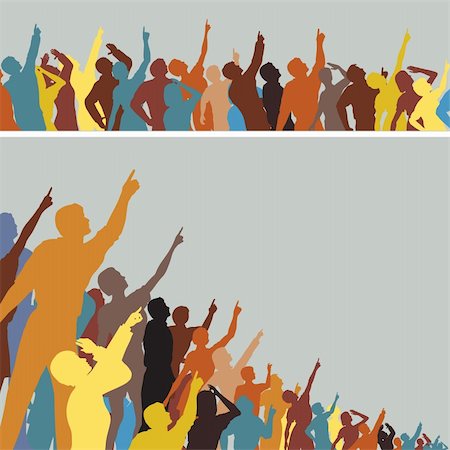 simsearch:400-05118638,k - Two colorful editable vector silhouettes of crowds pointing and looking upwards Stock Photo - Budget Royalty-Free & Subscription, Code: 400-04295112