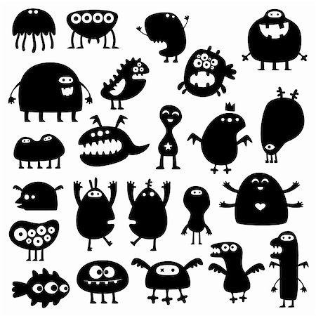 stenciling - Collection of cartoon funny monsters silhouettes Photographie de stock - Aubaine LD & Abonnement, Code: 400-04295488