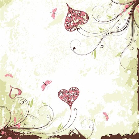 simsearch:400-06080543,k - Valentines Day grunge background with Hearts, flowers and butterfly, element for design, vector illustration Stock Photo - Budget Royalty-Free & Subscription, Code: 400-04295537