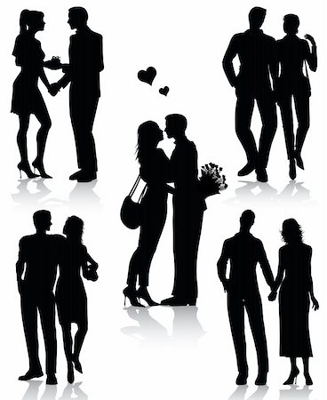Couple silhouettes isolated on white background Stock Photo - Budget Royalty-Free & Subscription, Code: 400-04295532
