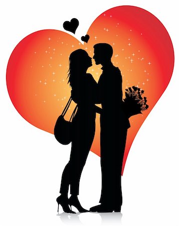 Couple silhouette with hearts isolated on white background Stock Photo - Budget Royalty-Free & Subscription, Code: 400-04295533