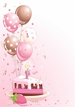 Clipart pink lustration of a Slice Of  Birthday Cake With Balloons And Confetti Stock Photo - Budget Royalty-Free & Subscription, Code: 400-04296273