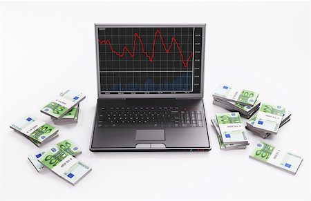 simsearch:700-05452103,k - Black Laptop with forex chart and stacks of euro 3d Stock Photo - Budget Royalty-Free & Subscription, Code: 400-04296472