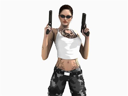 simsearch:400-04259157,k - 3d illustration of a soldier girl holding two guns Stock Photo - Budget Royalty-Free & Subscription, Code: 400-04296682