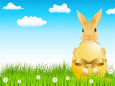easter bunny with yellow egg on the green meadow Photographie de stock - Aubaine LD & Abonnement, Code: 400-04296818
