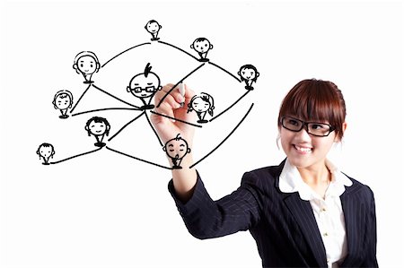 draw happy clouds - Business woman drawing social network Relationship diagram Stock Photo - Budget Royalty-Free & Subscription, Code: 400-04296836