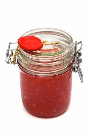 Red caviar in glass jar on a white background Stock Photo - Budget Royalty-Free & Subscription, Code: 400-04298505