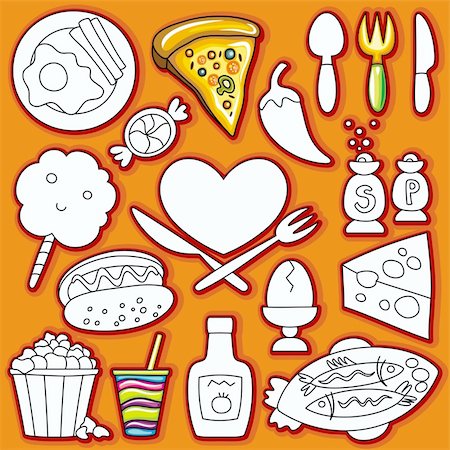 Vector doodle cute set of food icons.  part 1 Stock Photo - Budget Royalty-Free & Subscription, Code: 400-04299186