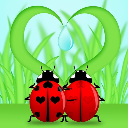 simsearch:400-06418836,k - Red Ladybug Couple Under Heart Shape Grass Illustration Stock Photo - Budget Royalty-Free & Subscription, Code: 400-04299402