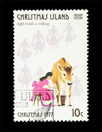 Part of a set of 12 mail stamp printed on Christmas Island depicting the Twelve Days of Christmas, circa 1977 Stock Photo - Budget Royalty-Free & Subscription, Code: 400-04299429