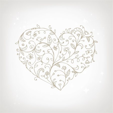 flowers drawings - Floral ornament heart shape for your design Stock Photo - Budget Royalty-Free & Subscription, Code: 400-04299579