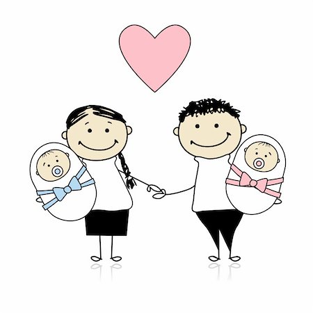 Happy parents with newborn twins Stock Photo - Budget Royalty-Free & Subscription, Code: 400-04299684