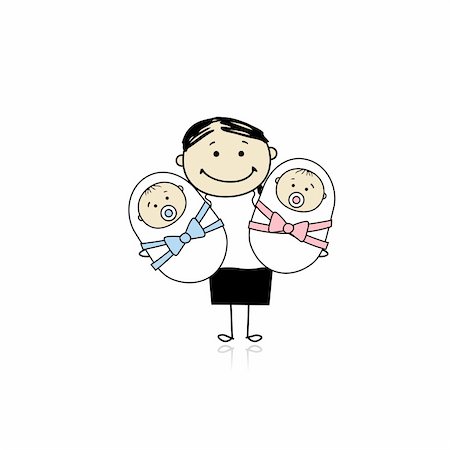 sibling newborn parent - Happy mother with newborn twins Stock Photo - Budget Royalty-Free & Subscription, Code: 400-04299685