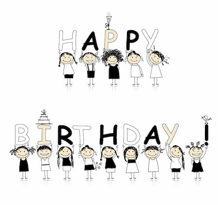 pencil painting pictures images kids - Happy birthday from beautiful smiling girls Stock Photo - Budget Royalty-Free & Subscription, Code: 400-04299719