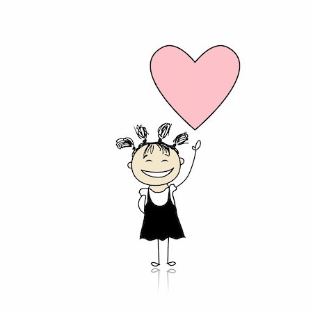 pencil painting pictures images kids - Saint valentine day - cute girl holding heart Stock Photo - Budget Royalty-Free & Subscription, Code: 400-04299734